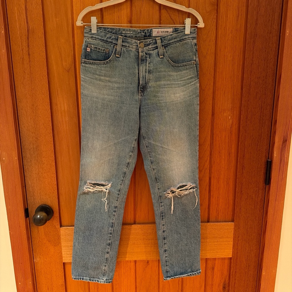 AG Adriano Goldschmied Blue Ripped Straight Leg Jeans